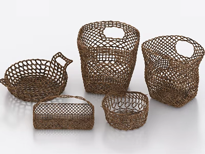 Practical Woven Storage Baskets in Various Sizes and Shapes for Household Organizing 3d model