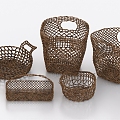 Woven Basket Bamboo Basket Bamboo Basket Rattan Blue 3d model