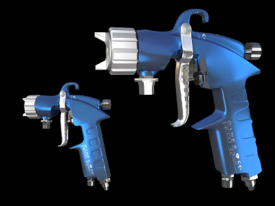 Two Blue Industrial Spray Guns With Ergonomic Handle And Precision Nozzle 3d model