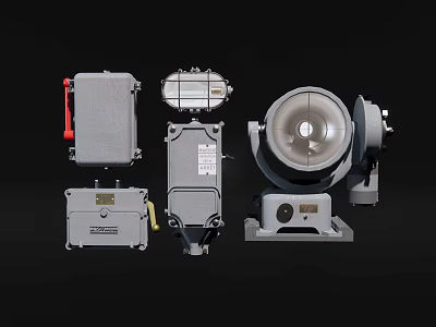 Various Industrial Electrical Control Devices With Metal Enclosures And Components 3d model