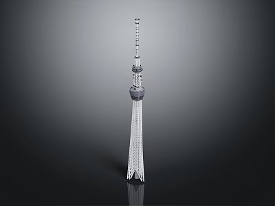 Modern Slender Metallic Tower With Antenna And Dangling Base Decorative Elements 3d model
