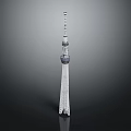 Modern Slender Metallic Tower With Antenna And Dangling Base Decorative Elements