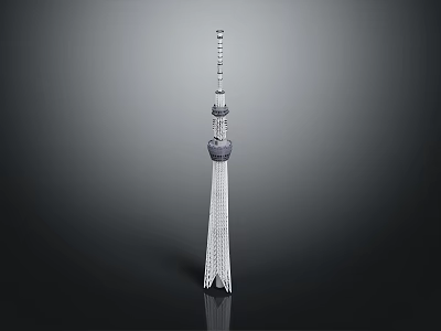 Modern Slender Metallic Tower With Antenna And Dangling Base Decorative Elements 3d model