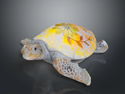 Decorative Reptile Turtle With Yellow And Orange Leaf Patterns On Shell 3d model Decorative Reptile Turtle With Yellow And Orange Leaf Patterns On Shell 3d model
