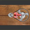 Manual Hardware Tool With Red Stand Black Wheel White Container And Wooden Base