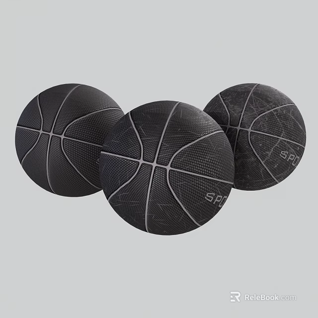 Three Black Basketballs With White Stitching And SBA Letters Design 3d model 