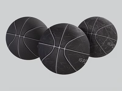 Three Black Basketballs With White Stitching And SBA Letters Design 3d model