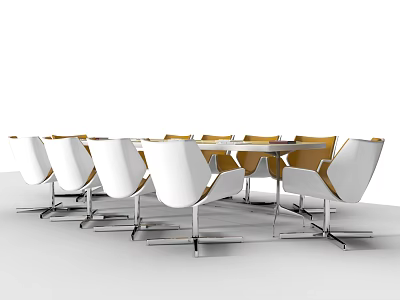 Modern Conference Table With White And Brown Chairs And Metal Legs Design 3d model