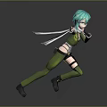 3D Game Character With Teal Hair Green White Outfit Holding Gun In Combat Pose