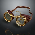Vintage Leather Goggles With Round Lenses Brown Leather Strap And Gold Decorations