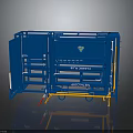 Blue Recycling Center Equipment With Open Door And Wheels For Storage Use