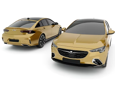 Golden Modern Sedan Cars With Sleek Body Front And Rear Views 3d model