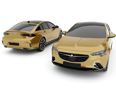 Golden Modern Sedan Cars With Sleek Body Front And Rear Views 3d model