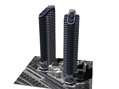 Modern Twin Office Towers With Glass Facade In Urban Development Area 3d model