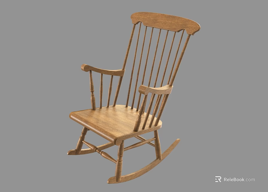 Traditional Wooden Rocking Chair With Slatted Back Armrests And Classic Design 3d model 