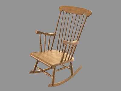 Traditional Wooden Rocking Chair With Slatted Back Armrests And Classic Design 3d model