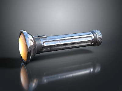 Modern Metallic Flashlight With Illuminated Head And Reflective Surface Design 3d model