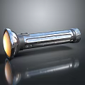 Modern Metallic Flashlight With Illuminated Head And Reflective Surface Design