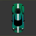 Green Sports Car With White Stripes Rear Spoiler And Blue Alloy Wheels
