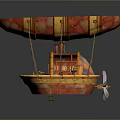 Ornate Red And Gold Hot Air Balloon With Intricate Patterns And Circular Gondola