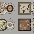 Decorative Wall Decor With Circular Floral Plates Clocks Swallow Artwork And Frames 3d model
