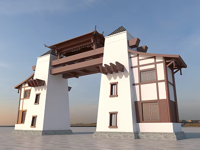Traditional Chinese Archway With Classic Design Symmetric Structure And White Brown Facade 3d model