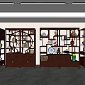 Traditional Chinese Wooden Antique Display Shelves With Porcelain Vases And Ornaments