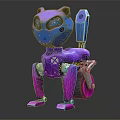 Futuristic Robot Pet Cat With Purple Blue Pink Body Mechanical Legs And Glowing Eyes