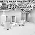 Modern Leisure Area Interior With Teal Armchairs Circular Lights And Green Moss Decoration