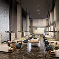 Modern Hotel Lobby Interior With Comfortable Sofas Marble Floors And Large Windows 3d model