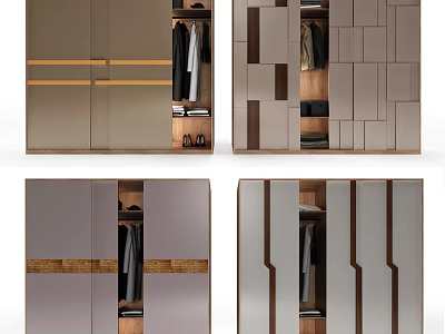Elegant Modern Wardrobe Design With Wooden Panels Mirror Doors And Storage Shelves 3d model