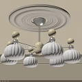 Modern Chandelier With White Glass Shades Cream Decorative Balls Branched Frame On Circular Ceiling Medallion