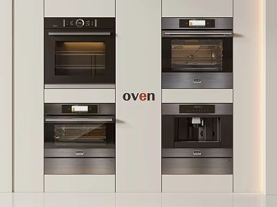 Modern Built in Multiple Ovens Installed In Kitchen Cabinets With Sleek Design 3d model