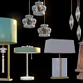 Modern Table Lamps With Green White Shades Gold Base And Rattan Design Elements