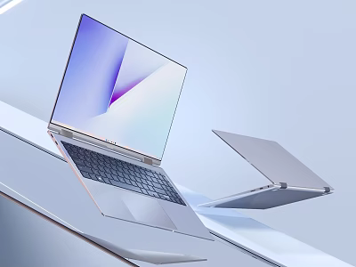 Modern Lightweight Silver Laptops With Sleek Design And Bright Display Screens 3d model