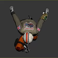 Game Movie Character Wearing Red White NASA Helmet Orange Jumpsuit Roller Skates One Leg Stance
