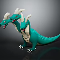 Three Headed Green Dragon Toy Figure With White Horns And Red Eyes