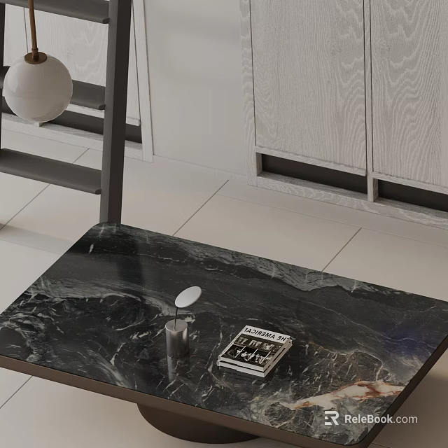 Modern Living Room Sofa Coffee Table Set With Black Marble Top And Wooden Cabinets 3d model 