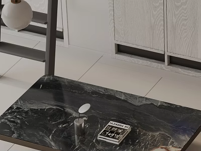Modern Living Room Sofa Coffee Table Set With Black Marble Top And Wooden Cabinets 3d model