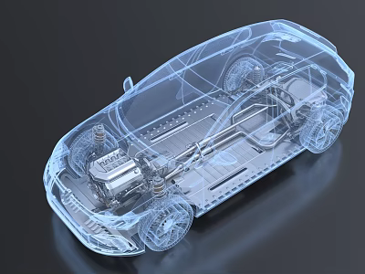 Transparent Car 3D Model Showing Internal Structure Engine Battery And Chassis 3d model