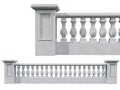 Traditional Stone Balustrade with Decorative Balusters and Classic Design Elements 3d model