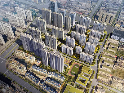 Aerial View Urban Planning With High Rise Residential Buildings And Green Spaces 3d model