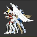 Four Dynamic Game And Movie Characters With Winged Armor In Stylish Action Poses