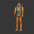 Orange Mechanical Robot Character With Detailed Structure And Exterior Design