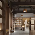 Book Art Interior Design With Traditional Wooden Shelves Hanging Lamps And Reading Space