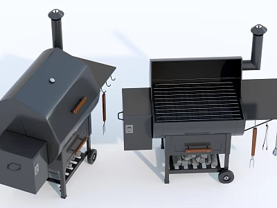 Black Outdoor Grills With Chimney Wheels Grill Grates And Tool Hooks 3d model