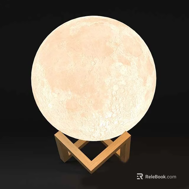 Moon Surface Design Table Lamp With Wooden Cross Shaped Stand 3d model