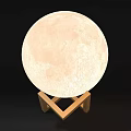 Moon Surface Design Table Lamp With Wooden Cross Shaped Stand 3d model