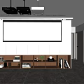 Modern projector projection screen TV cabinet background wall 3d model