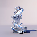 Abstract Blue Metallic Sculpture With Flowing Glossy Form And Shiny Surface